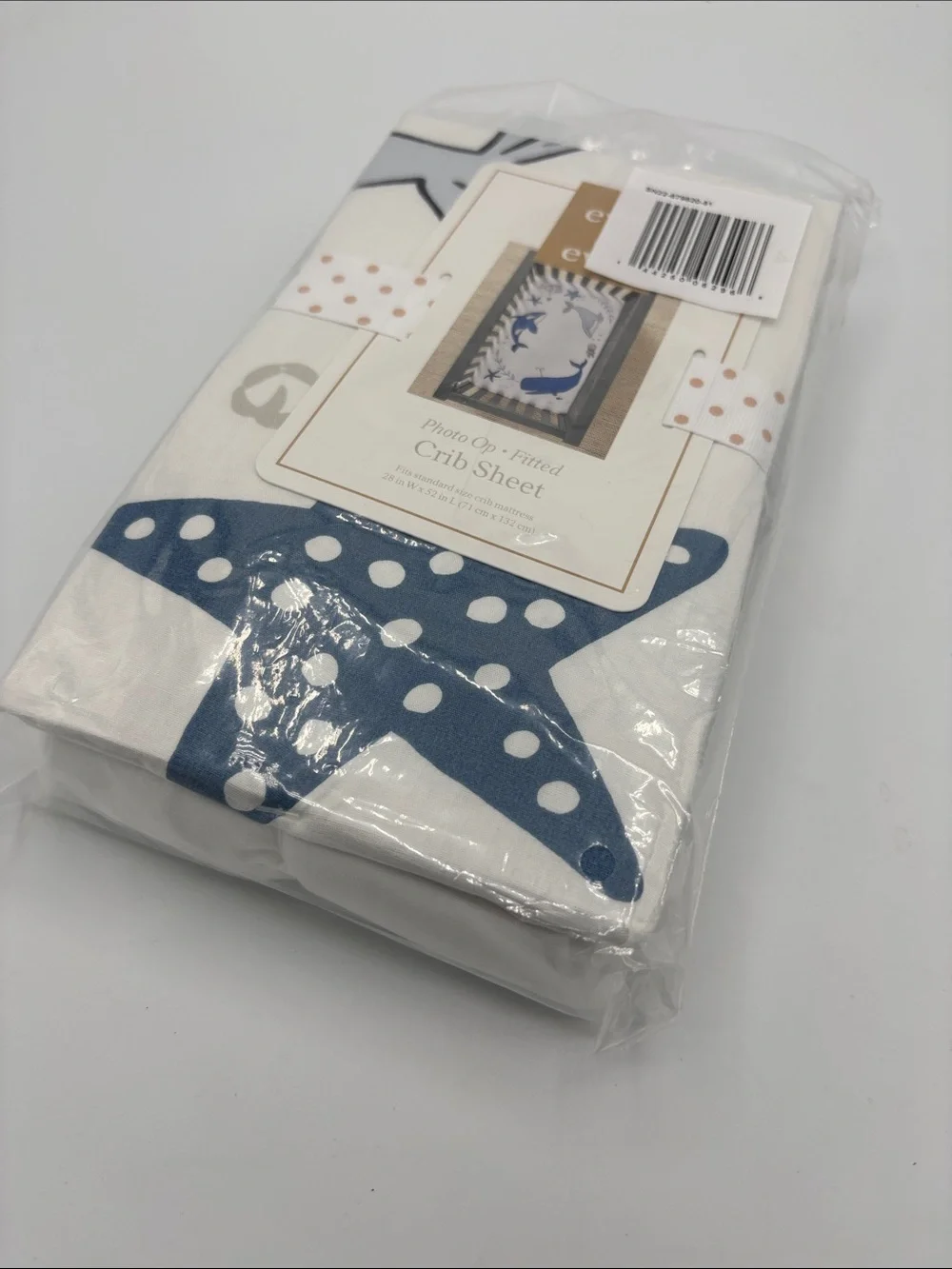 Ever & Ever Photo Op Nautical Starfish Fitted Cotton Crib Sheet - Blue and White
